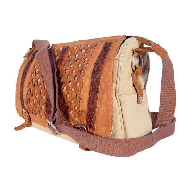 SUNDANCE Anabaglish Canvas/Leather Large Distressed Messenger Bag - MINT - Picture 4 of 11